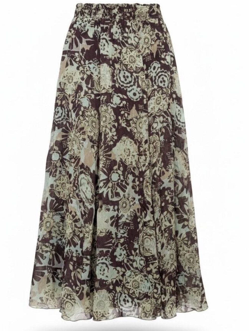 Bohemian Floral Maxi Skirt - Black & Sage